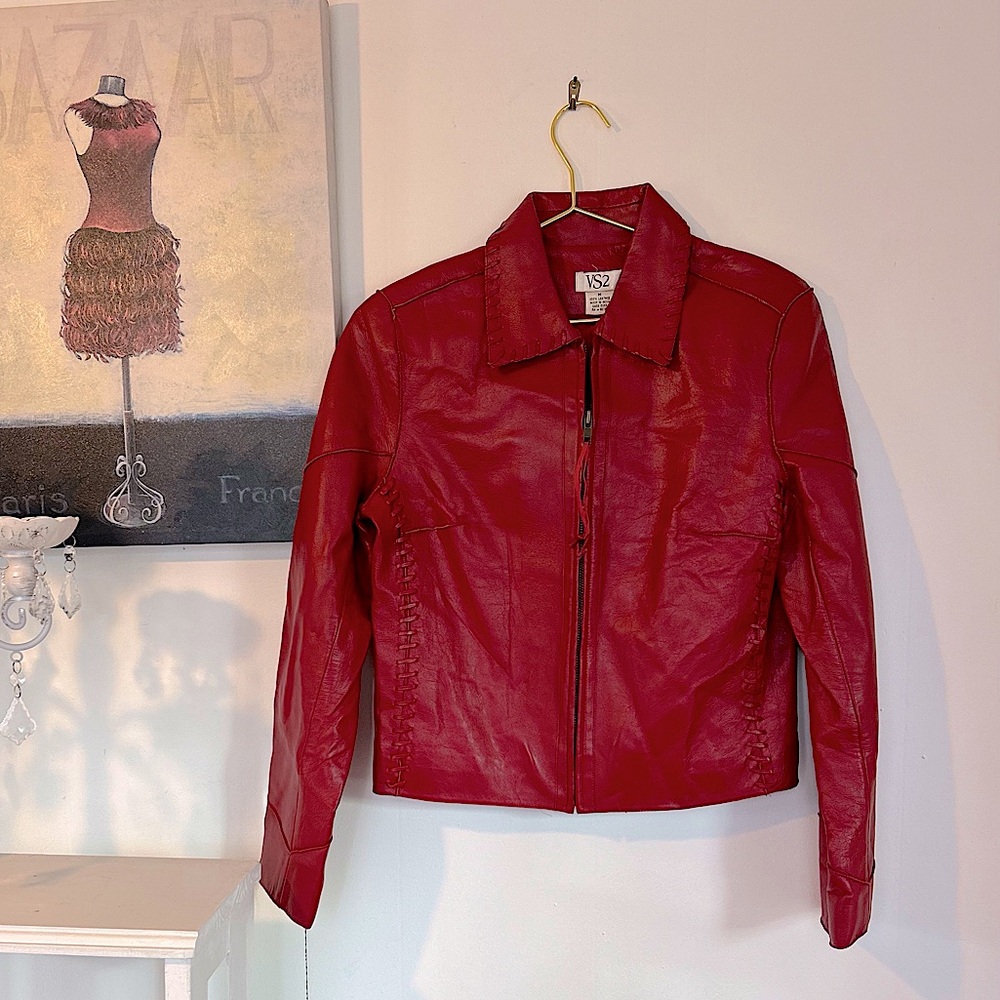 Women Red Leather Jacket